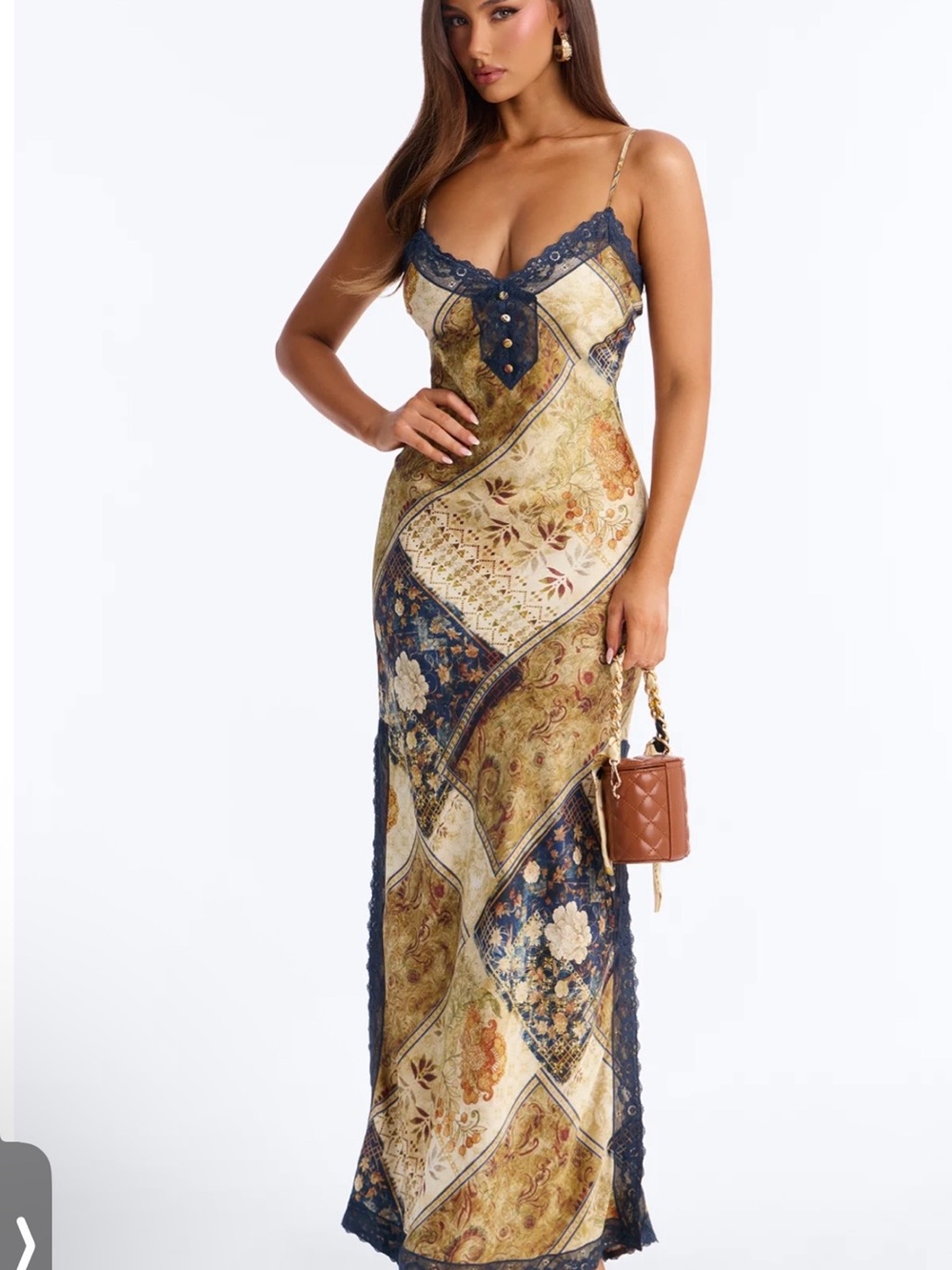 Women's Gold and Navy Slip Dress